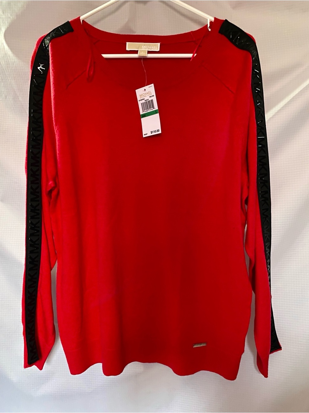 Michael Kors Red Crewneck Sweater with Embossed Sleeve Detail